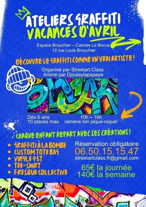 Ateliers graffiti vacances d’avril à Cannes La Bocca