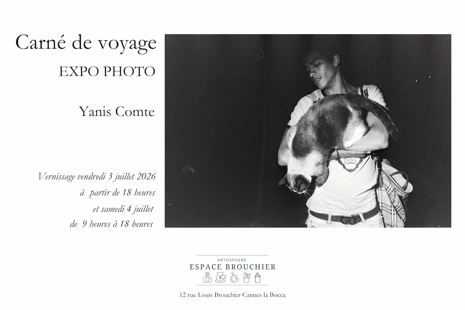 Affiche de l'exposition photo Carné de voyage de Yanis Comte à l'Espace Brouchier